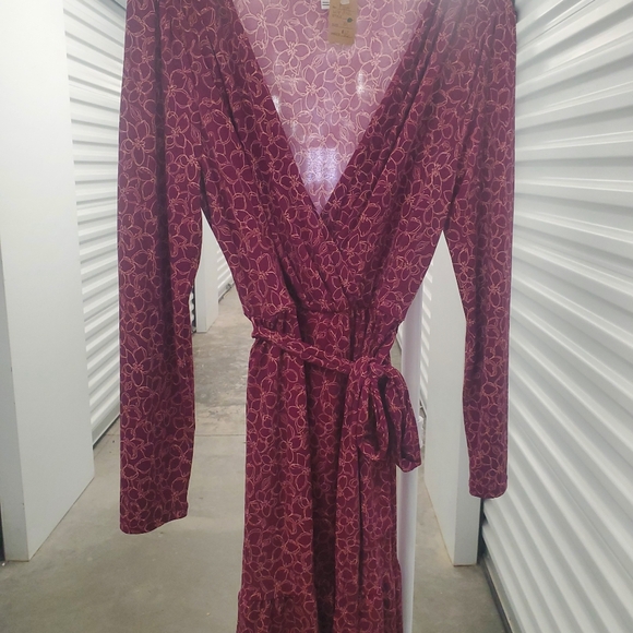 Floral Burgundy Women's Wrap Dress - Picture 1 of 5